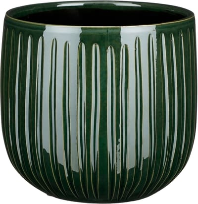 Mica Decorations Plantenpot - keramiek - donkergroen glans/ribbels - D21xH19 cm - bloempot