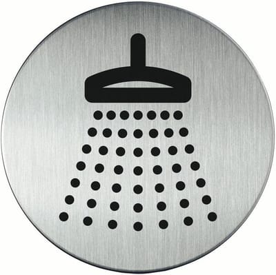 Zelfklevend Pictogram - Symbool Douche - Locatie Aangeven - Krasvaste Opdruk - 83 mm Diameter - Metaalzilver