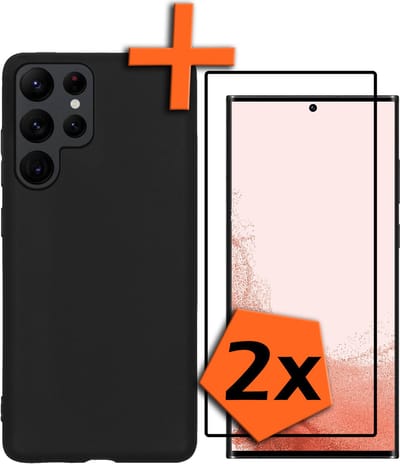 Hoes - Met 2x Screenprotector - Geschikt voor Samsung Galaxy S22 Ultra - Sterk & Shockproof - Back Cover - Siliconen Case - Telefoon Hoes - Zwart