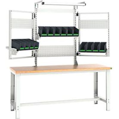 Bott cubio system werkbank, met steun en zwenkraam, licht, beuken multiplex plaat, tot 800 kg, B 2000 x D 750 mm, lichtgrijs