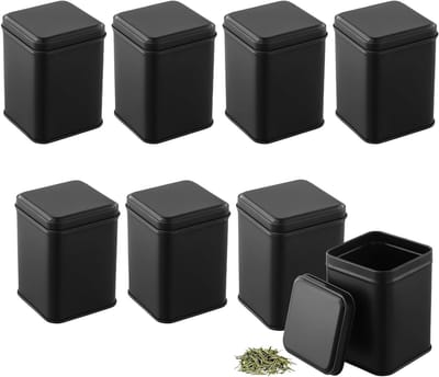 Set van 8 Stijlvolle Zwarte Theedozen in Hoekige Vorm, Vierkante Opbergdozen voor Thee, Koffie en Suiker, 7 x 7 x 10 cm
