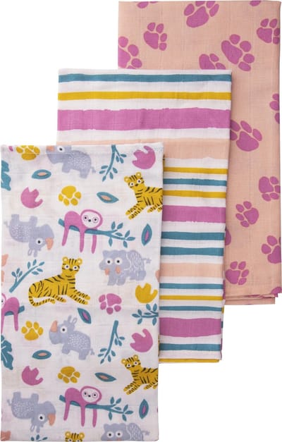 Briljant Baby Hydrofiel Luier - Hydrofiele Doeken - Jungle Dusk - 70x70 cm - 3 Stuks - Pink