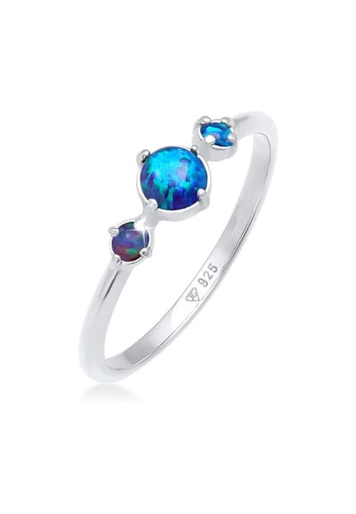 Elli - Ring - Dames Band Geo Vintage Trend met Synthetische Opaal in 925 Sterling Zilver - Dames