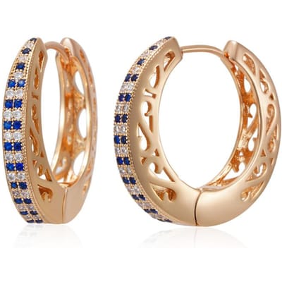 Boucles d'oreilles créoles inhabituelles couleur or rose pour femmes, brillantes, avec zircon bleu naturel, accessoires, bijoux fins quotidiens vintage beige