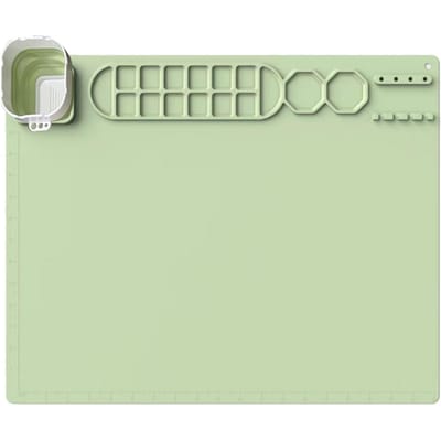 Tapis de dessin, tapis de peinture en silicone avec tasse, tapis d'art antiadhésif avec nettoyeur de pinceaux, porte-stylo, palette d'art en argile DIY vert