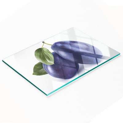 Multifunctionele decoratieve snijplank voor de keuken, gehard glas, pruimenmotief, 80x52 cm