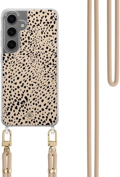 Casimoda® hoesje met koord - Geschikt voor Samsung S24 Plus - Stippen bruin abstract - Afneembaar koord - TPU/polycarbonaat - Bruin/beige