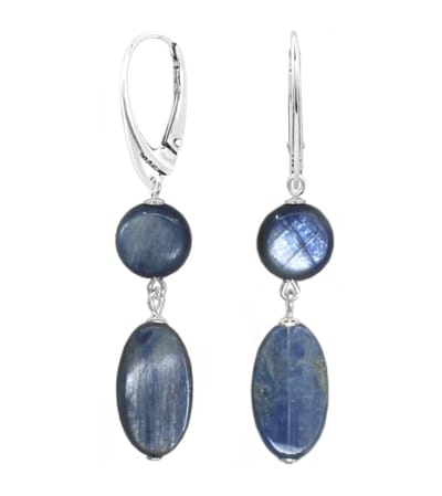 ARLIZI 2480 Oorbellen blauw kyaniet edelsteenkralen hanger - sterling zilver - 5,5 cm