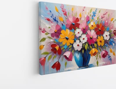 Saammp Canvas Schilderij - Gekleurde bloemen in vaas - Abstract - 30x20 - Foto op canvas - Wanddecoratie - Muurdecoratie Woonkamer - Kantoor Decoratie