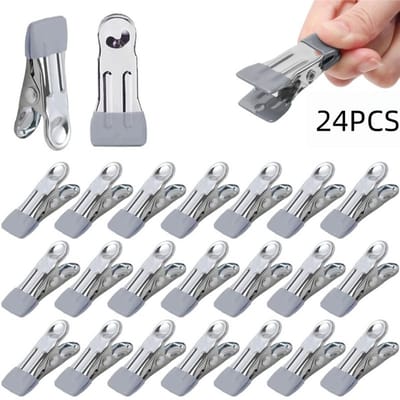 24 stuks - Roestvrijstalen wasknijpers - handdoek- en badhanddoekclips - windbestendige wasknijpers - geschikt voor sokken, strandhanddoeken en het afsluiten van voedsel - 5.5×2.3×2.3cm - grijs