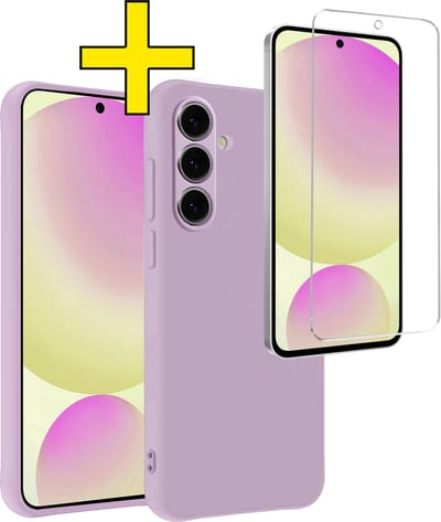 Hoesje - Met Screenprotector - Geschikt voor Samsung Galaxy S24 FE - Sterk & Shockproof - Back Cover - Siliconen Case - Telefoon Hoes - Telefoonhoesjes - Lila