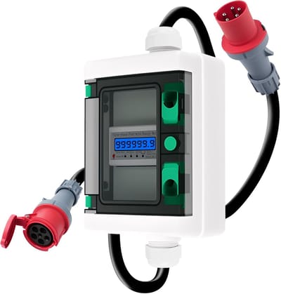 Digitale Stroommeter - Draaistroommeter Adapter - Monitoren Energieverbruik - 3 Fased 63A 400V - IP66 CEE Stekker - Wit