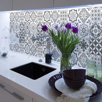 Zelfklevende tegelmuurstickers voor keuken en badkamer - 9 cementtegelstickers, Azulejos Solina - 9 stickers, 20x20cm