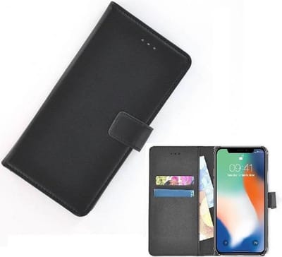 Geschikt voor iphone x Hoesje - iphone Xs Hoesje - Potemonnee Wallet Bookcase Effen Cover Zwart