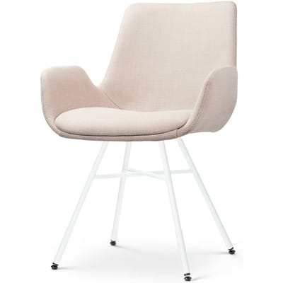 Nolon Noa-Eef Eetkamerstoel Beige - met Armleuning - Stof - Wit Metalen Onderstel - Lage Armleuning - Industrieel - Modern - Design - Comfortabel