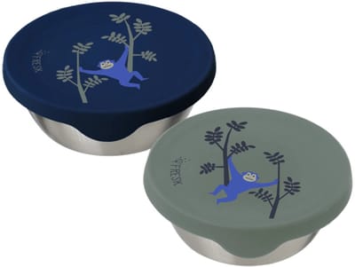 Fresk Snackbox voor Kinderen - 2 stuks - RVS Snackdoos - Vaatwasserbestendige Bewaarbakjes - Fruitbakje School - Vershoudbakjes - Fruitbox - Blauw - Monkey