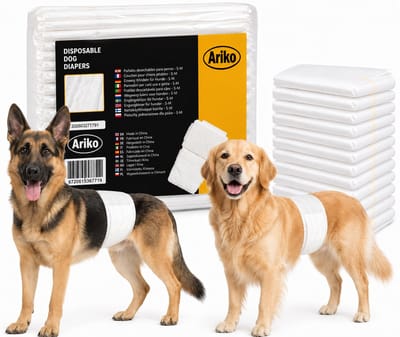 Ariko Hondenluier Maat M (48-60 cm) – Wegwerpluiers voor Honden – Reu – Anti Lek – Puppy of incontinentie Luier – 12 Stuks