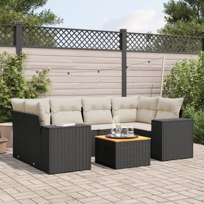 vidaXL - 7-delige - Loungeset - met - kussens - poly - rattan - zwart