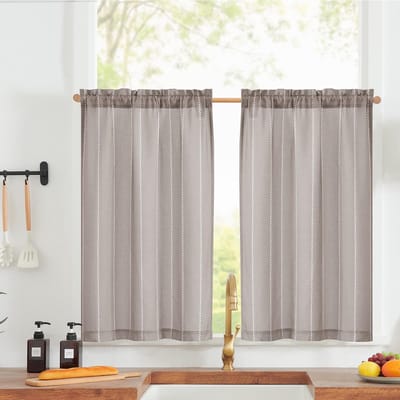 Unyqoos® Moderne Linnenlook Gestreepte Gordijnen voor Keuken en Woonkamer, Lichtfilterend, 65 x 90 cm, Set van 2, Grijs