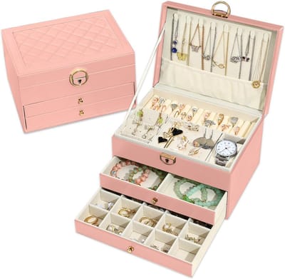 Juwelendoos met Lades - Sieraad Organizer - Sieraden Opbergen - Zachte Fluweel Voering - 17 x 22.5 x 13.5 cm