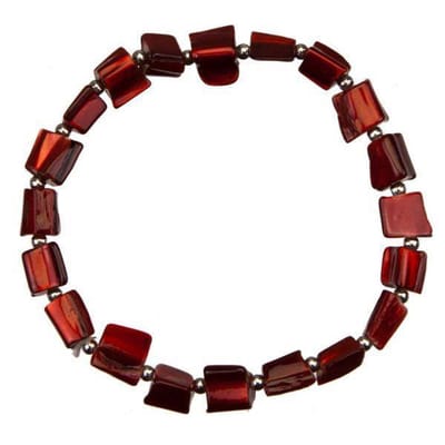 Schelpen armband Shell Small Red - rood - elastisch armband - luxe sieraden zakje - rood armband - armband dames
