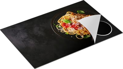Chefcare Inductie Beschermer Bord Italiaanse Spaghetti op een Marmeren Plaat - 80x50 cm - Afdekplaat Inductie - Kookplaat Beschermer - Inductie Mat