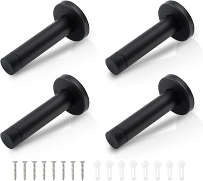Set van 4 Zwarte Deurstoppers - RVS met Rubberen Tip - Wandbescherming tegen Stoten