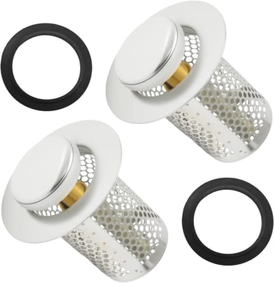 Roestvrijstalen afvoerfilters voor keuken en badkamer, 33 x 50 mm, set van 2 voor optimale waterafvoer en verstoppingspreventie