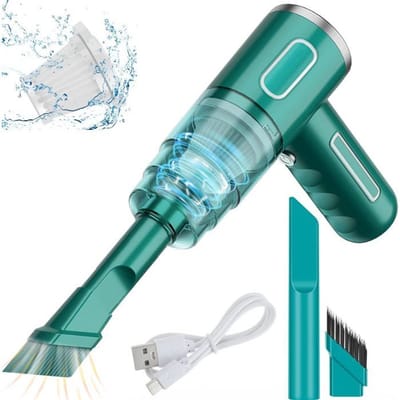 3-in-1 mini-stofzuiger, autostofzuiger, mini draagbare stofzuiger, USB oplaadbaar, 290.000 Pa, 28W, 36V, met borstelkop (groen)
