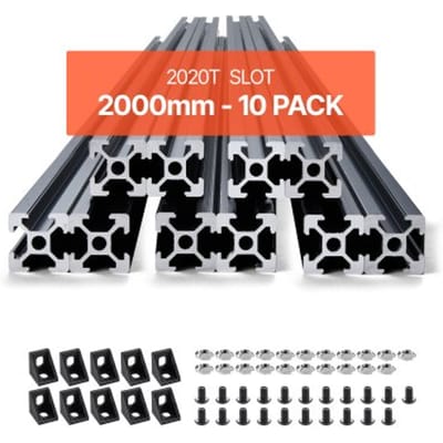 VEVOR 10-delige set van 2000 mm aluminium profielen met T-groeven, 2020 aluminium profiel, geanodiseerde lineaire rail volgens Europese normen, sleufprofiel voor 3D-printers, CNC-machines, doe-het-zelf, lasergraveren, zwart