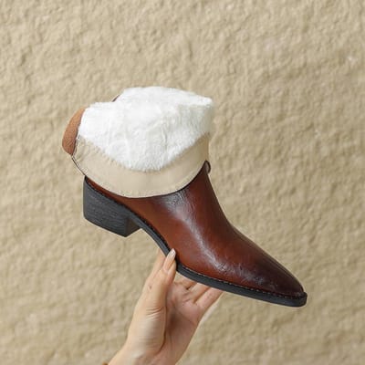 Herfst/Winter Dameslaarzen Echt Leer Westernlaarzen Dames Schoenen Puntige Neus Dikke Hak Chelsea Laarzen Retro Enkellaarzen 43