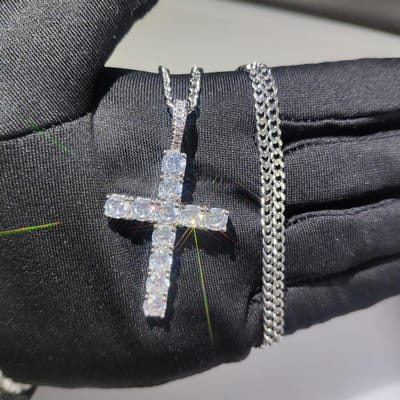 Mode Eenvoudig Bling Kruis Sieraden Iced Out Kubieke Zirconia Diamant 18k Witgoud Verguld Kruis Hanger Ketting Voor Mannen Vrouwen 40cm(16inch)