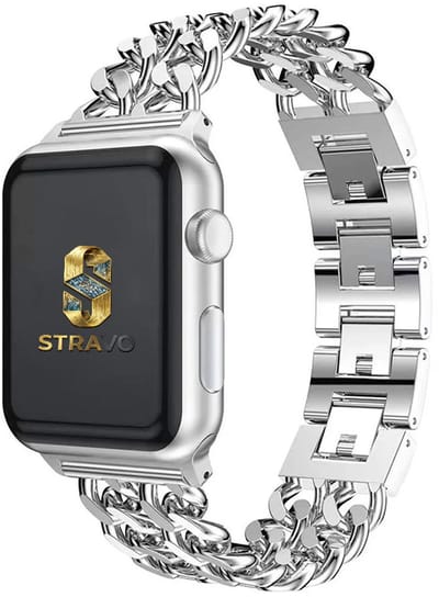 Stravo luxe stalen horlogebandje - Geschikt voor Apple Watch 42mm (Series 11/10), 41mm (Series 9/8/7), 40mm (Series 6/5/4/SE 1/2/3), 38mm (Series 3/2/1) - Hoogwaardig RVS Stalen band - Chain Schakel Bandje - Zilver