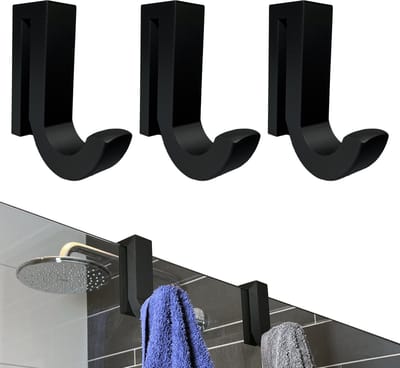 Handdoekhaak - Zwart - 3 Stuks - Douchehaak - Handdoekhaakjes - Zelfklevend - Douchewand - 8 mm