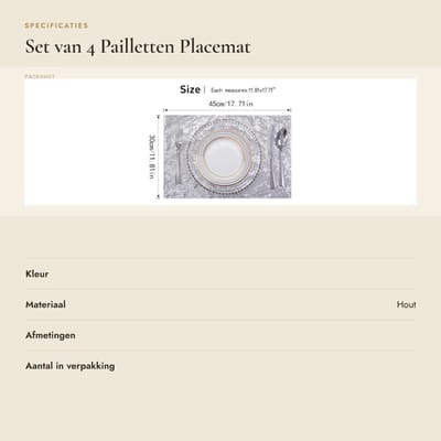Dailygoods- Placemat Set van 2 - Effen Placemat met Pailletten - Hittebestendig - Afwasbaar - 30 x 45 cm - Geschikt voor Binnen/Buiten - Tafelonderzetters