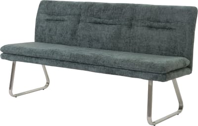 Bank MCW-H70, eetkamerbank gestoffeerde bank, rugleuning stof/textiel chenille roestvrij staal geborsteld 180cm ~ blauwgroen