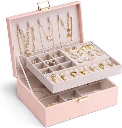 Famanu – Sieradendoos met twee niveaus en uitneembaar etui, ruime sieradenorganizer voor dames