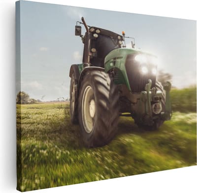Artaza Canvas Schilderij Tractor Op Akker - 40x30 cm - Klein - Wanddecoratie Landbouw - Muurdecoratie Boerderij - Kamer Accessoires