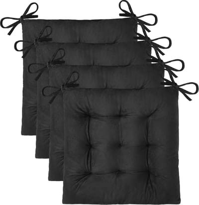 Comfortabele Fluwelen Stoelkussens - 4 Stuks voor Eetkamerstoelen, Keuken en Bureaustoelen (43 x 43 cm, Zwart)