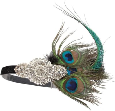 Elegante Flapper Hoofdband met Prachtige Pauwenveren voor Feestkleding en Prom, Groene Gatsby Stijl voor Vrouwen