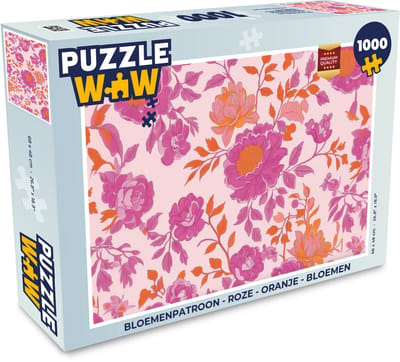 Puzzel Bloemenpatroon - Roze - Oranje - Bloemen - Legpuzzel - Puzzel 1000 stukjes volwassenen