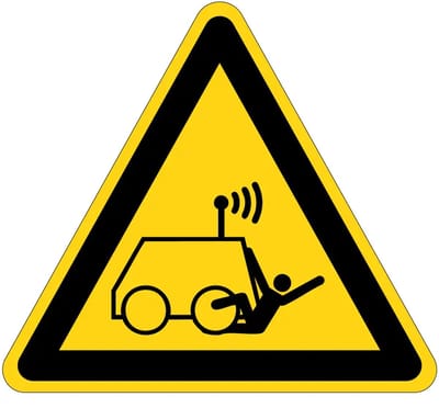 Op afstand bediende machine waarschuwingsbord - W037 | gecoat dibond materiaal | 15 cm
