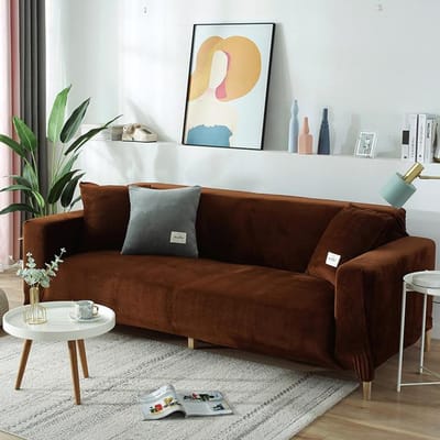 Bankhoes van fluwelen stof, elastische bankhoes, bankhoezen, L-vormige bankhoezen voor thuis 3 Seat Sofa koffie