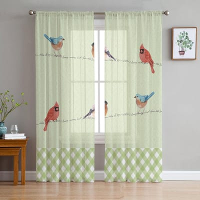 Boerderijdier Aquarel Vogel Groen Transparante Gordijnen voor Woonkamer Decoratie Raambekleding Keuken Tule Voile Gordijnen W135 x H115cm x1 white