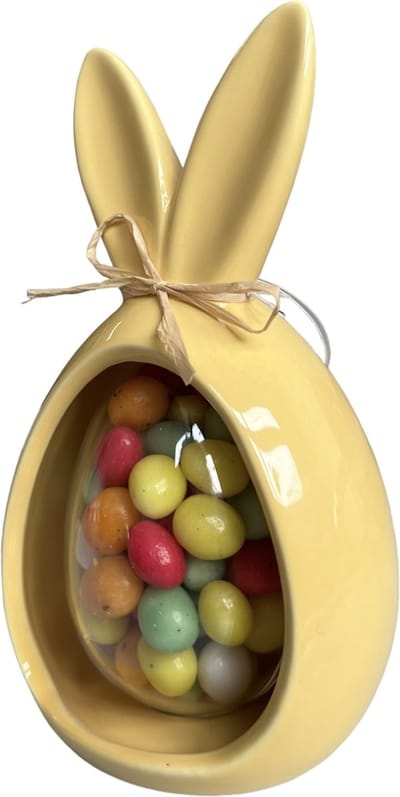 Paasdecoratie geel met snoep - 180 gram paaseitjes - Pasen - Paashaas - Pasen versiering - Paaseieren - decoratie
