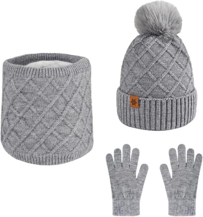 Dames winterset met beanie, fleece-lined sjaal en touchscreen handschoenen, ideaal als kerstcadeau