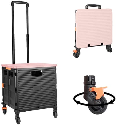 Vouwbare winkelwagentrolley met deksel en 360° draaibare wielen, ideaal voor boodschappen en transport met 45 kg laadcapaciteit