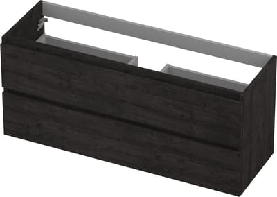 INK wastafelonderkast 2 laden greeploos met houten keerlijst 120x40x52cm, houtskool eiken