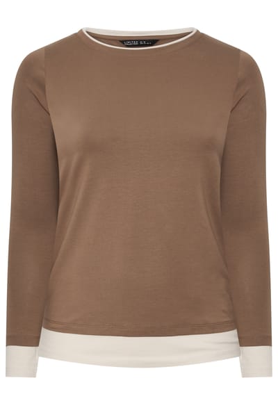 Limited Collection Plus Size Brown Contrast Hem Long Sleeve Tshirt Size 38