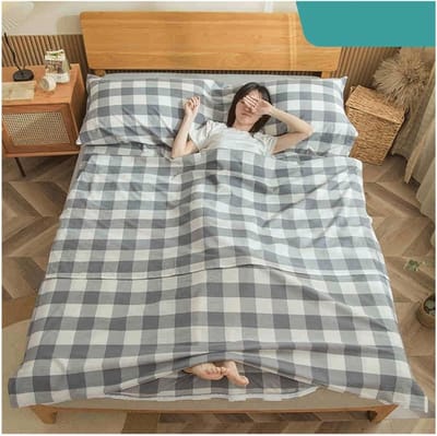 Plaid Slaapzak Voering - Reis Laken - Kamperen en Reizen - Lichtgewicht Katoen - 180x210cm - Grijs